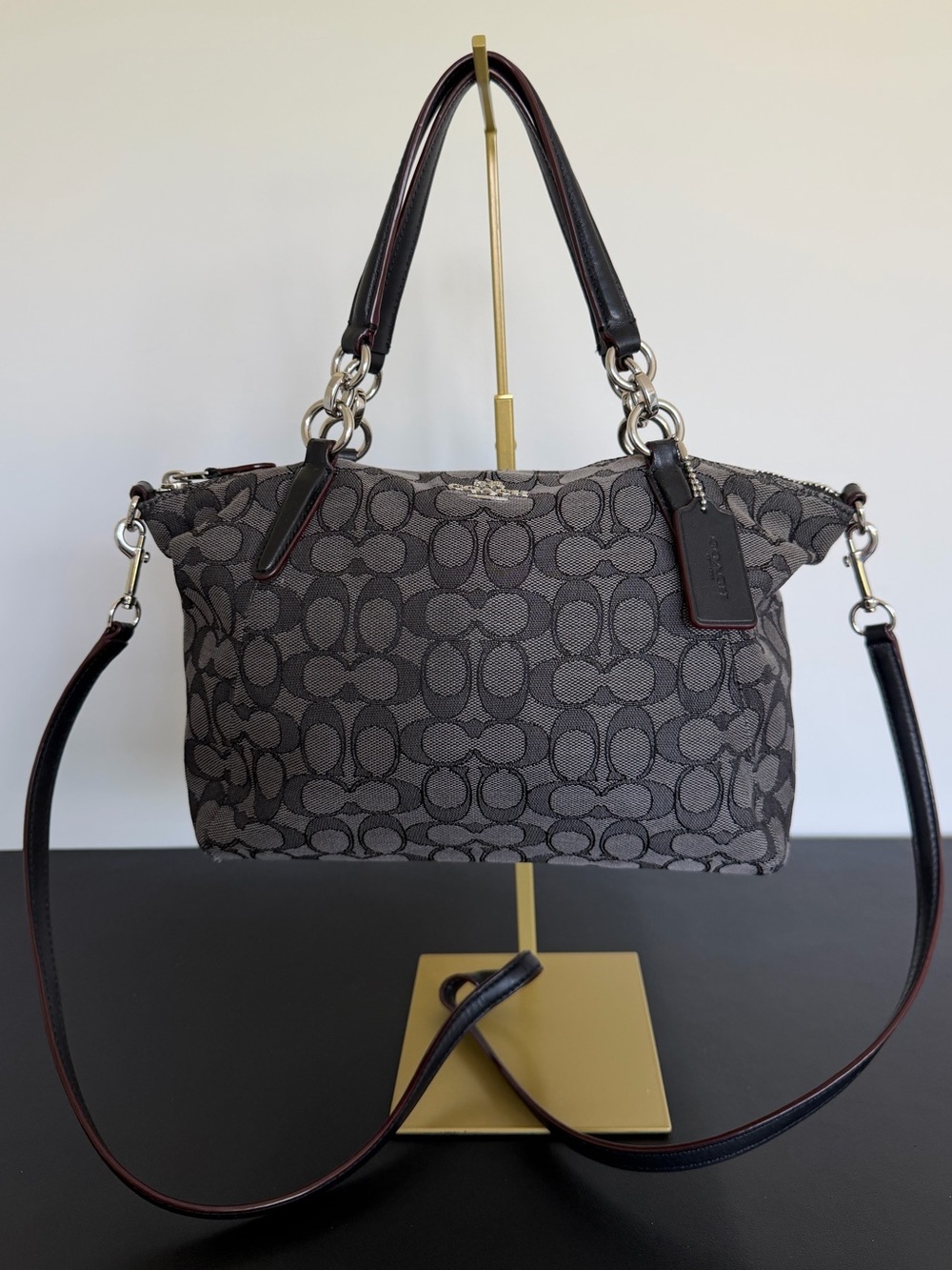 Coach F36625 Signature Gray Black Satchel Crossbody Shoulder Bag